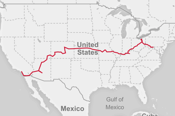Map of the DC to CA route