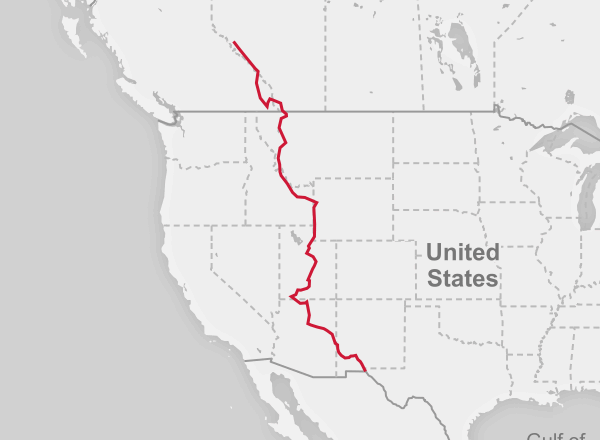 Map of the Mexico to Canada route